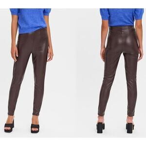 Vero Moda VMLANA HR Leggings Faux Leather High Rise Trousers Pants Brown NWT XS